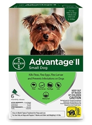 Advantage II For Small Dogs 3-10 lbs, Green 6 Pack