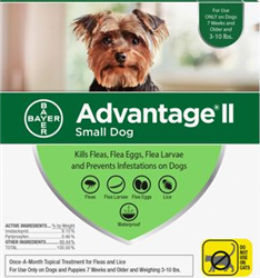 Advantage II For Small Dogs 3-10 lbs, Green 4 Pack