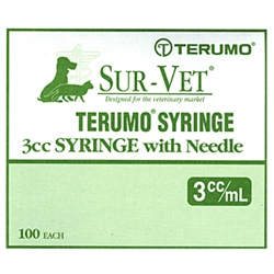 Terumo Sur-Vet Syringe 3 cc, 22G X 3/4", Thin Wall, Luer Lock, 100/Box