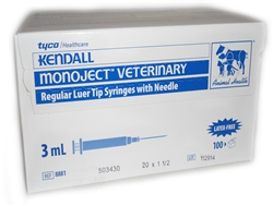 Monoject Syringe 3 cc, 20G X 1.5", Regular Luer, 100/Box