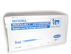 Monoject Syringe 3 cc, 22G X 1", Regular Luer, 100/Box