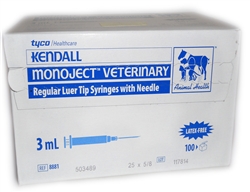 Monoject Syringe 3 cc, 25G X 5/8", Regular Luer, 100/Box