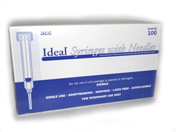 Ideal Syringe 3 cc, 22G X 1", Regular Luer, 100/Box