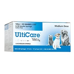 UltiCare VetRx Insulin Syringe U-40 .5 cc, 29G X 1/2", 100/Box