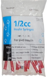 UltiCare VetRx Insulin Syringe U-40, 1/2 cc, 29G X 1/2", 10/Bag