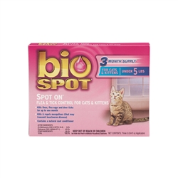 Bio SPOT Spot On Flea & Tick Control Cats-Kittens Under 5 lbs 3 Months