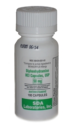Diphenhydramine HCL 50 mg, 100 Capsules
