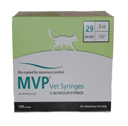 MVP Vet U-40 Insulin Syringe, 1/2 cc 29G X 1/2", 100/Box