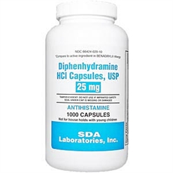 Diphenhydramine HCL 25 mg, 1000 Capsules