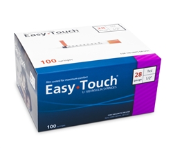 EasyTouch Insulin Syringe U-100 1 cc, 28G X 1/2", 100/Box