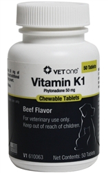 Vitamin K1 Chewable Tablets For Dogs & Cats 50 mg (VetOne), 50 Count