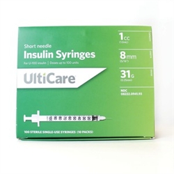 UltiCare Insulin Syringe U-100 1 cc, 31G X  5/16", 100/Box