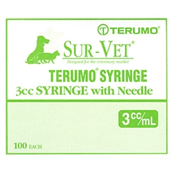 Terumo Sur-Vet Syringe 3 cc, 22G X 1" Thin Wall, Luer Lock, 100/Box