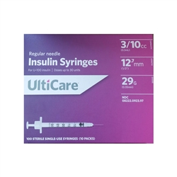 UltiCare Insulin Syringe U-100 3/10 cc 29G X 1/2", 100/Box