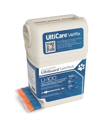 UltiCare VetRx UltiGuard Insulin Syringe U-100 1/2cc 31G X 5/16", 100 Count