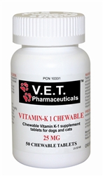 Vitamin K1 25 mg (V.E.T. Pharmaceuticals), 50 Chewable Tablets