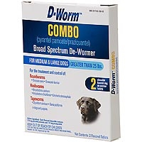 D-Worm Combo De-Wormer, Medium-Large Dogs Over 25 lbs, 2 Chew Tablets