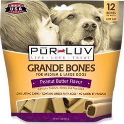 Pur Luv Grande Bones - Peanut Butter, 12 Bones