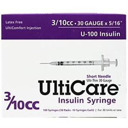 UltiCare Insulin Syringe U-100 3/10 cc - 31G X  5/16" - 10/BAG