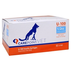 CarePoint VET U-100 Insulin Syringe 1/2cc, 28G x 1/2", 100/Box