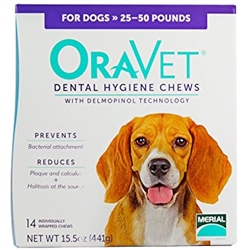 Oravet Dental Hygiene Chews Medium Dogs 25-50 lbs, 14 Chews