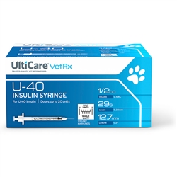 UltiCare VetRx Insulin Syringe U-40 .5 cc, 29G X 1/2", 100/Box, Half Unit Markings